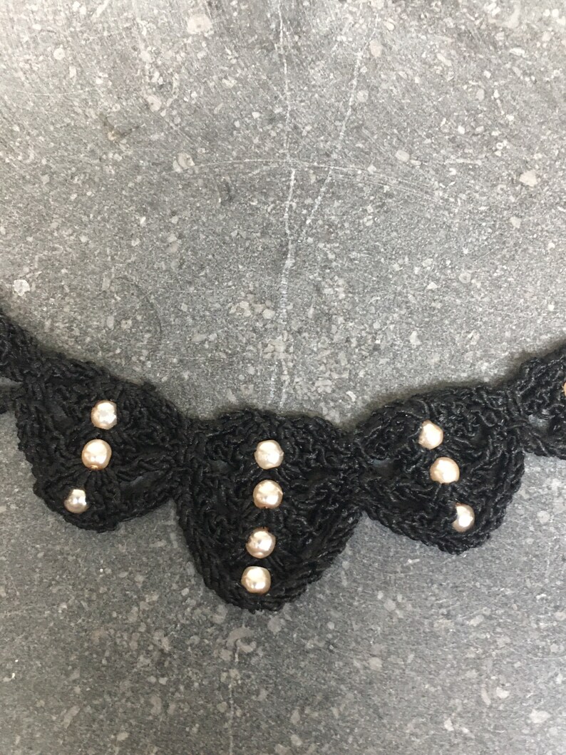 women/'s accessory gift elegant black necklace handmade crochet jewelry with plastron decorated with beads Evening necklace Unique piece