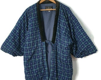 Japanese Traditional Winter Hanten Coat Black Velvet With Robe H089
