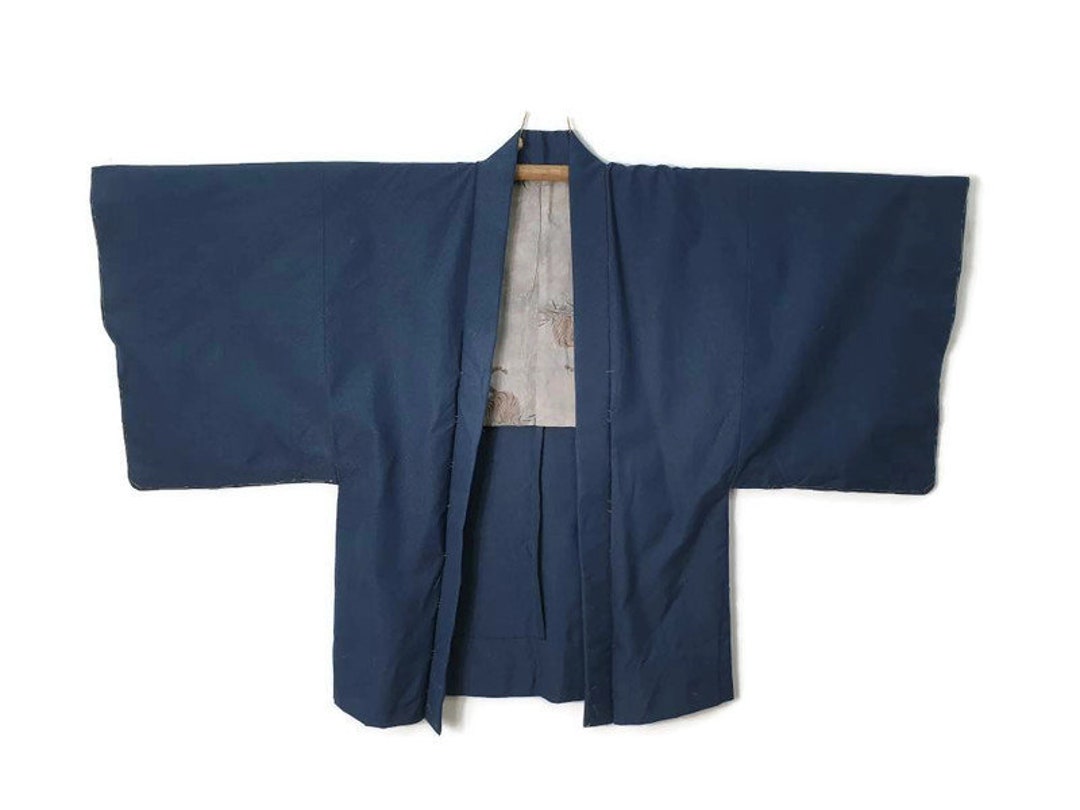Japanese Haori Montsuki Kimono Jacket Blue Wool Kimono Jf11 - Etsy
