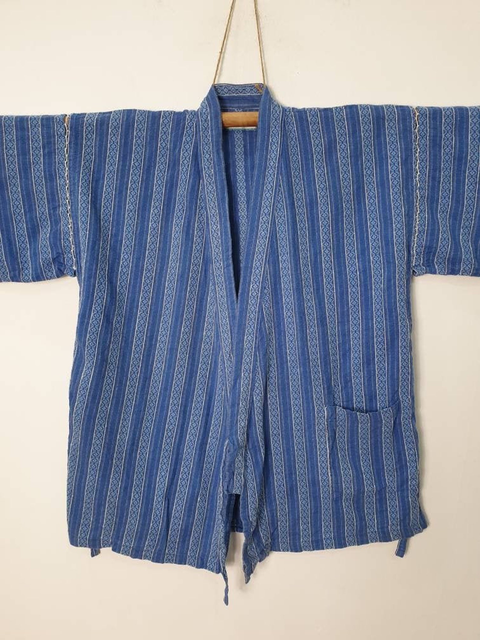 Japanese Jinbei Happi Kimono Blue Striped Japan Streetwear | Etsy