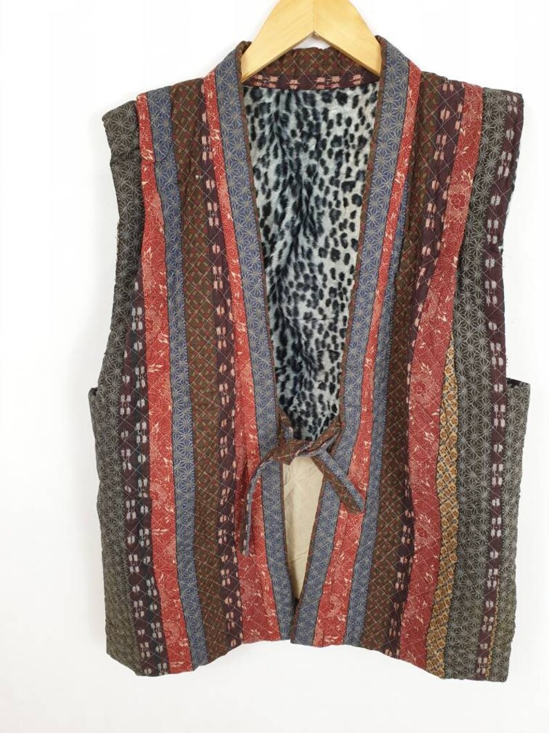 Japanese Vest Tribe Motif Patchwork Sashiko Boro Vintage Vest Tactical Streetwear Japan Fashion