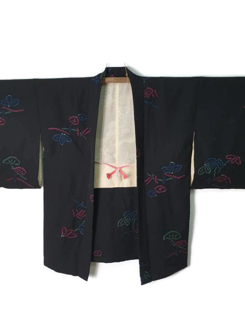 Japanese Haori Silk Kimono Black Kimono Haori Cardigan Style - Etsy