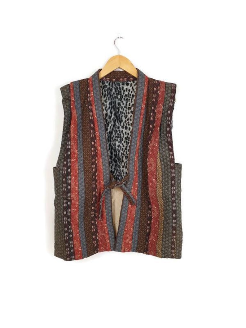 Japanese Vest Tribe Motif Patchwork Sashiko Boro Vintage Vest Tactical Streetwear Japan Fashion