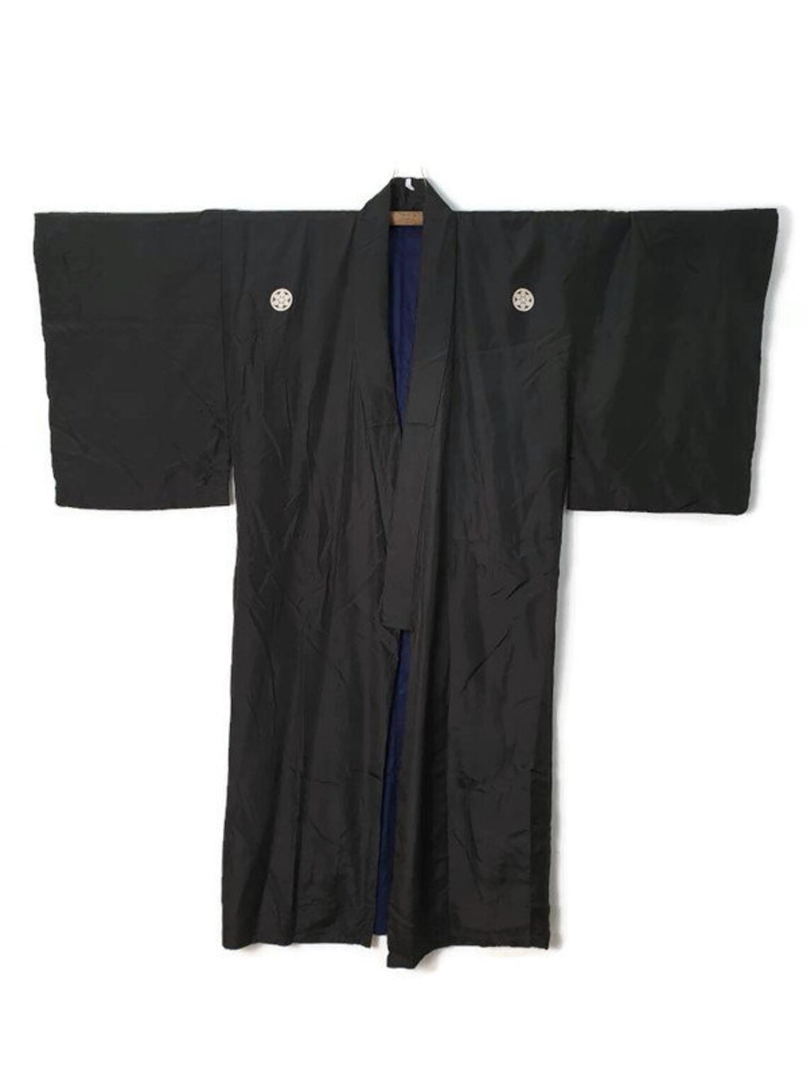 Japanese Mens Kimono Yukata Black Silk Kimono With Crest Mon Etsy