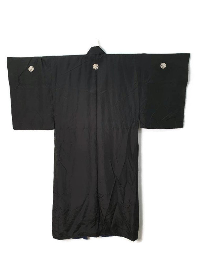 Japanese Mens Kimono Yukata Black Silk Kimono With Crest Mon - Etsy