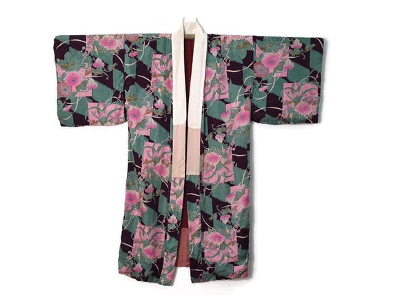 Japanese Silk Kimono Yukata floral Motif womens Ki