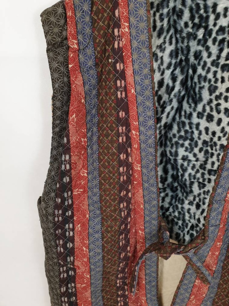 Japanese Vest Tribe Motif Patchwork Sashiko Boro Vintage Vest Tactical Streetwear Japan Fashion