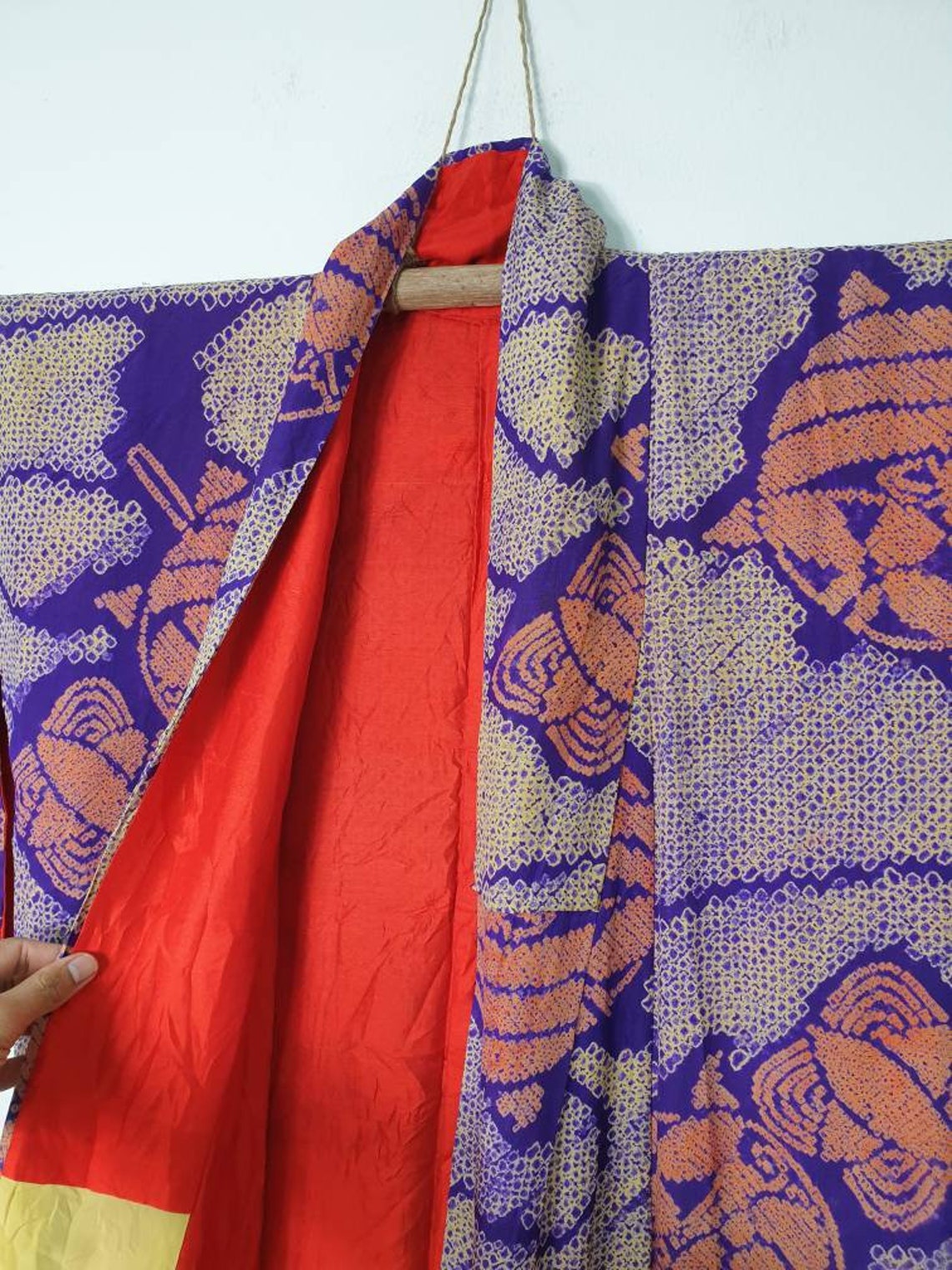 Japanese Shibori Kimono Long Robe Cardigan Style Abstract Etsy