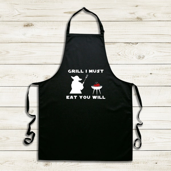 Grill I Must Apron; Grilling Apron; black apron; star war apron