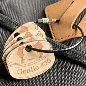 Personalized Hockey Player Puck Sports Keychain Hockey Dad Gift