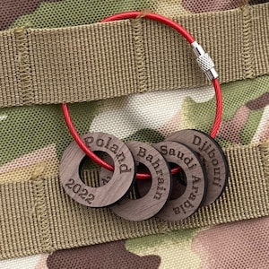 Military Deployment Keychain - Personalized Tracker Gift for Deployed Soldier - Custom Engraved Wooden Keepsake
