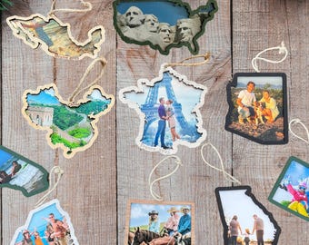 Personalisierte Bildverzierung - Benutzerdefinierter Fotorahmen Hölzerne Zustand Weihnachtsverzierung, einzigartiges Geschenk für Familie Freunde