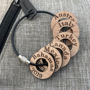 Personalized Travel Token Keychain Backpack tag Country visited travelers gift Custom travel disc Key chain travel keepsake