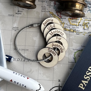 Personalized Travel Token Keychain Backpack tag Country visited travelers gift Custom travel disc Key chain travel keepsake image 5