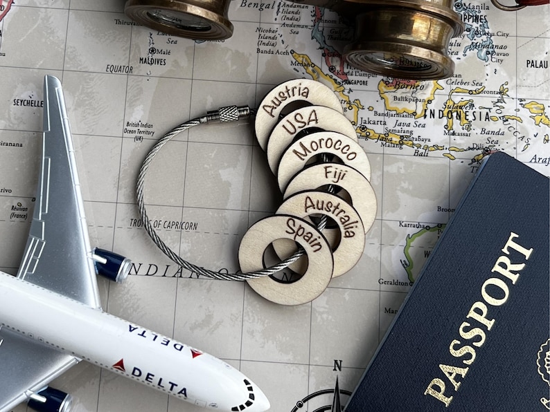 Personalized Travel Token Keychain Backpack tag Country visited travelers gift Custom travel disc Key chain travel keepsake image 5