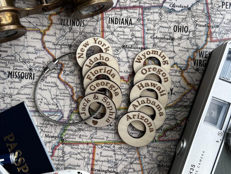 Personalized Travel Token Keychain Backpack tag Country visited travelers gift Custom travel disc Key chain travel keepsake image 15