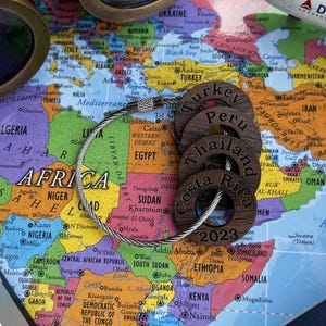 Personalized Travel Token Keychain Backpack tag Country visited travelers gift Custom travel disc Key chain travel keepsake image 9