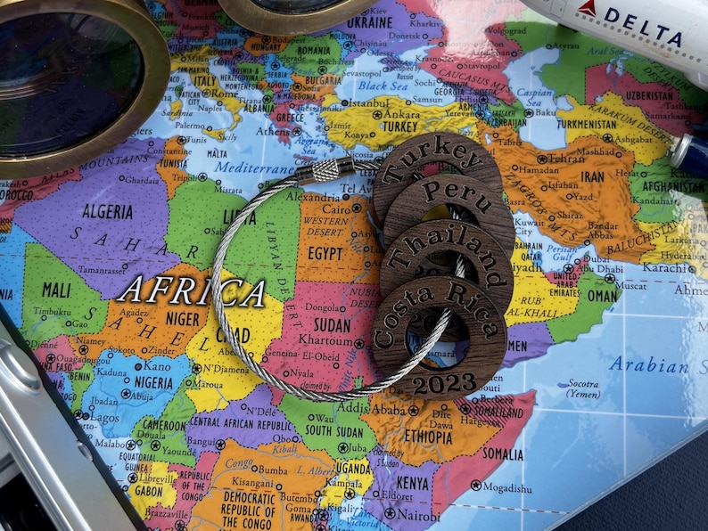 Personalized Travel Token Keychain Backpack tag Country visited travelers gift Custom travel disc Key chain travel keepsake image 9