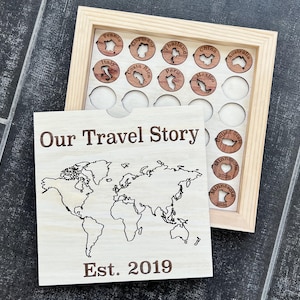 Travel Tracker Shadow Box Frame – Countries Visited Display – World Travel Memory Frame – Personalized Travel Decor