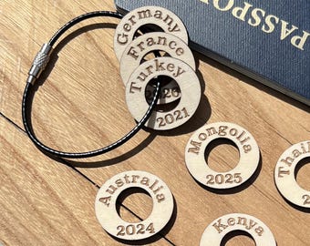 Personalized Travel Token Keychain Backpack tag Country visited travelers gift Custom travel disc Key chain travel keepsake