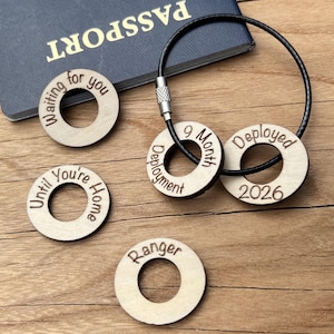 Military Deployment Keychain - Personalized Tracker Gift for Deployed Soldier - Custom Engraved Wooden Keepsake