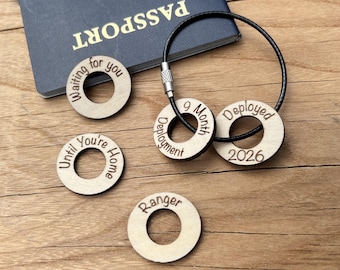 Military Deployment Keychain - Personalized Tracker Gift for Deployed Soldier - Custom Engraved Wooden Keepsake
