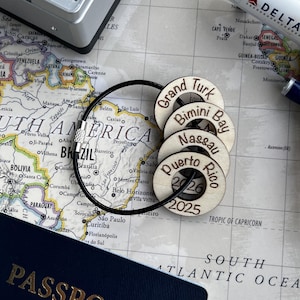 Personalized Travel Token Keychain Backpack tag Country visited travelers gift Custom travel disc Key chain travel keepsake image 8