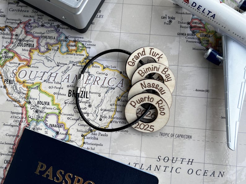 Personalized Travel Token Keychain Backpack tag Country visited travelers gift Custom travel disc Key chain travel keepsake image 8
