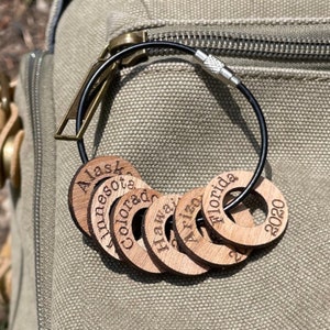 Travel Token Keychain, Custom Travel Accessories keychain For Visited Countries Keepsake Country Wooden Washers