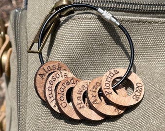 Travel Token Keychain, Custom Travel Accessories keychain For Visited Countries Keepsake Country Wooden Washers