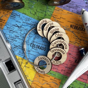 Personalized Travel Token Keychain Backpack tag Country visited travelers gift Custom travel disc Key chain travel keepsake image 13