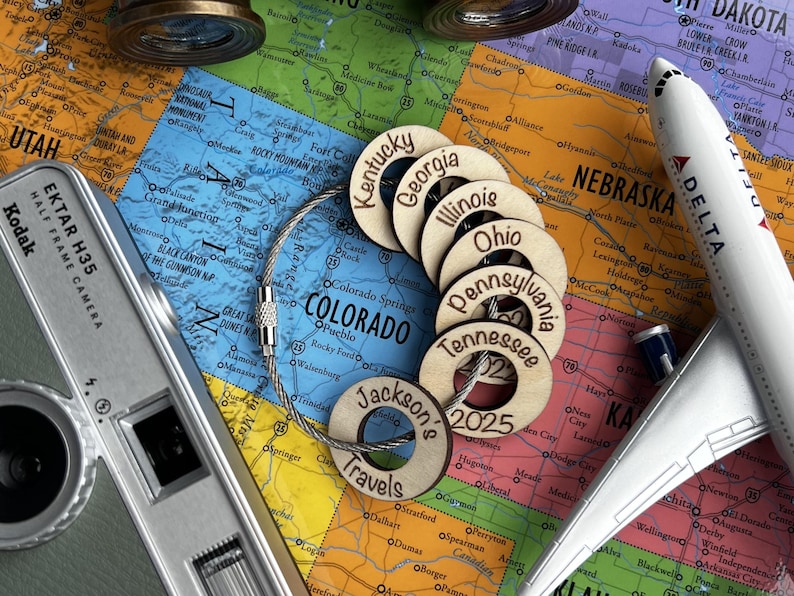 Personalized Travel Token Keychain Backpack tag Country visited travelers gift Custom travel disc Key chain travel keepsake image 13