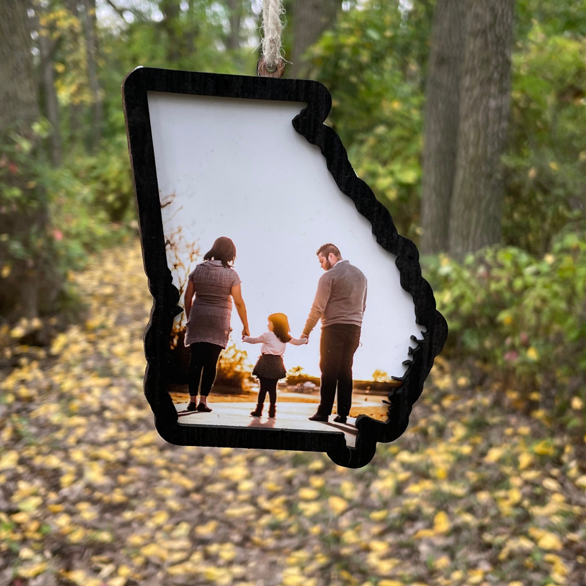 Personalized Picture Ornament, Wood Photo Frame Wooden State Christmas Ornament