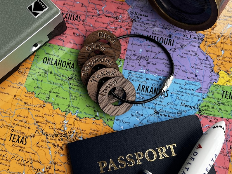 Personalized Travel Token Keychain Backpack tag Country visited travelers gift Custom travel disc Key chain travel keepsake image 14