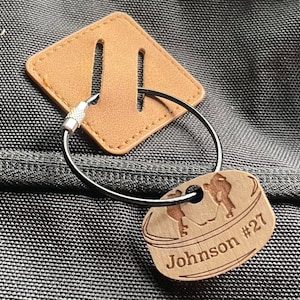 Customized Hockey Puck Bag Tag - Personalized Hockey Player Name Keychain, Ice Hockey Coach Team Gift