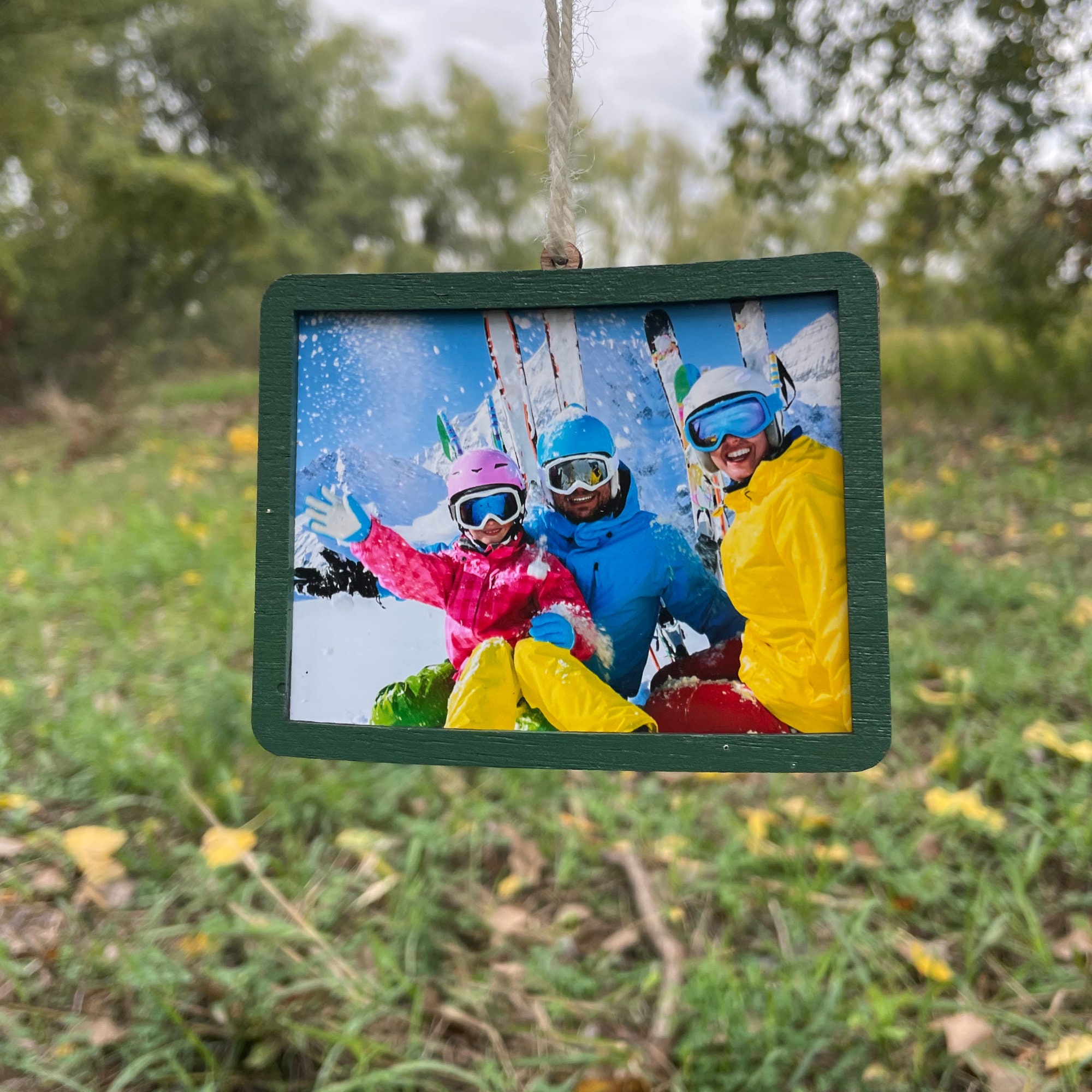 Personalized Picture Ornament, Wood Photo Frame Wooden State Christmas Ornament