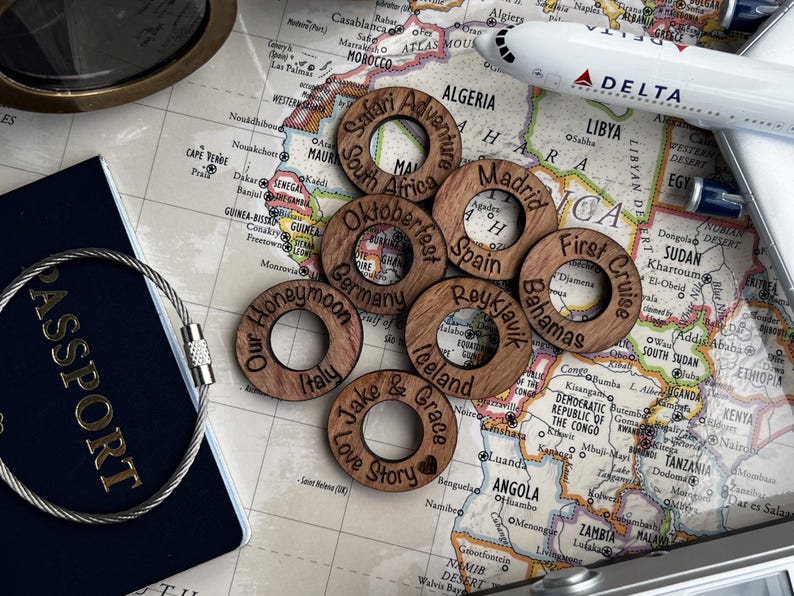 Personalized Travel Token Keychain Backpack tag Country visited travelers gift Custom travel disc Key chain travel keepsake image 6