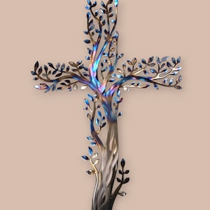 Living Cross of Life, Stainless Steel, Metal Wall Art, Christian Cross, Wall Decor, Metal Wall Art, Tree of Life, Cross Wall Decor