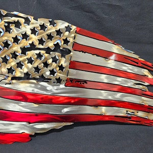 American Flag Tattered, Stainless Steel, Metal Wall Art, Patriotic Flag, Veteran Flag, Wall Decor, Metal Wall Art