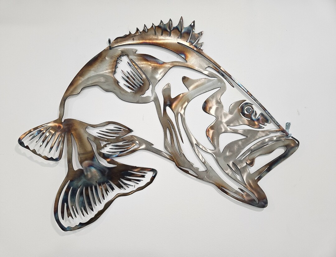 Bass Fish, Stainless Steel, Fish Wall Art, Gift for Him, Fishing Sign