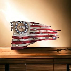 1776 Tattered American Flag, Stainless Steel, Metal Wall Art, Patriotic Flag, Veteran Flag, Wall Decor, Metal Wall Art