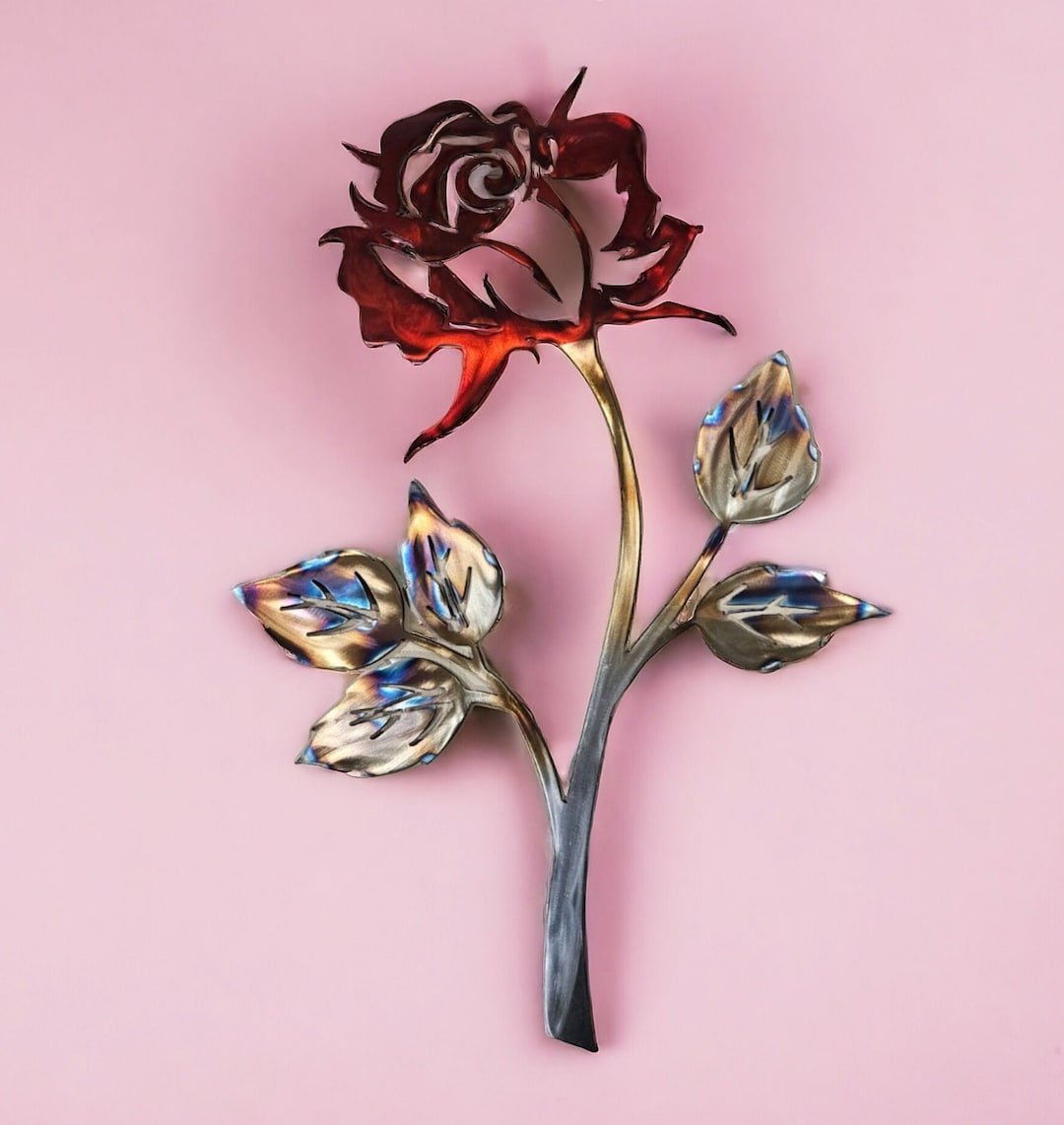 Rose Metal Wall Art, Stainless Steel, Gift for Her, Rose Accent, Rose