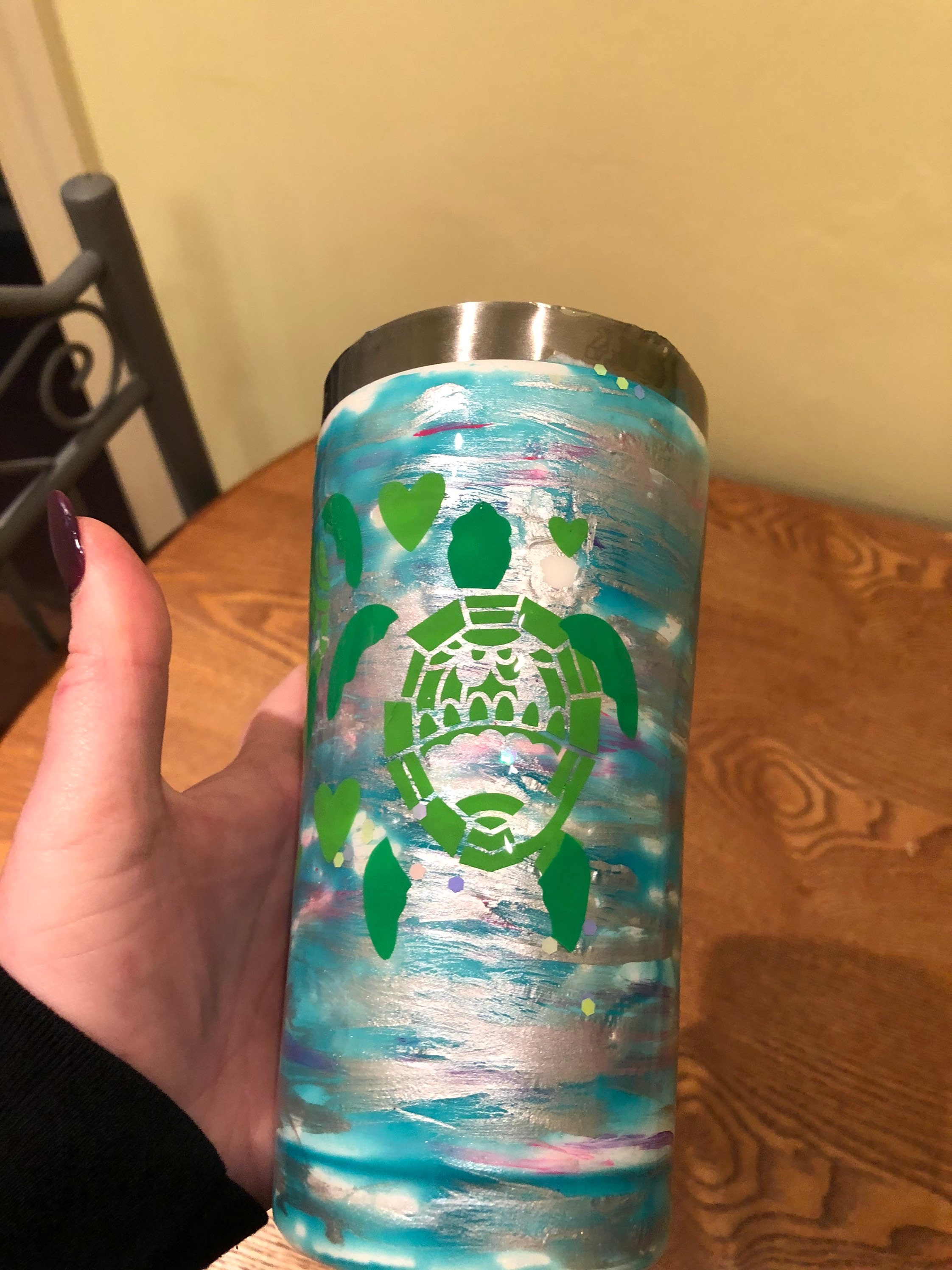 Multicolored swirled turtle epoxy resin tumbler Etsy