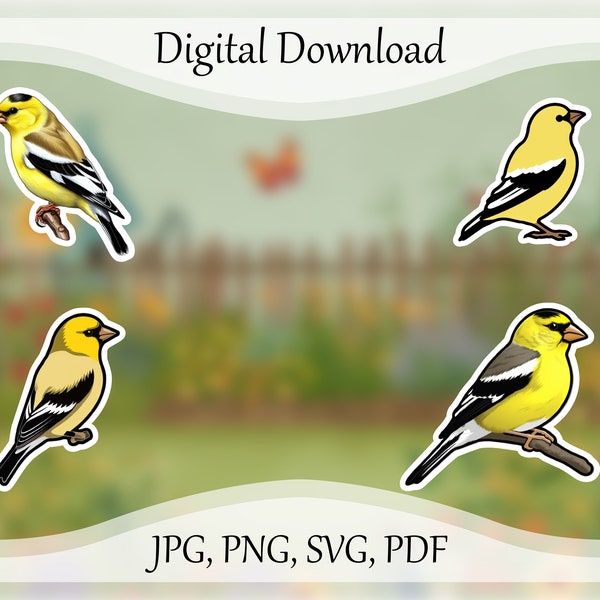 Bird Decals DIY Sticker Bundle Set Digital Download. Gift for Birdwatchers. American Goldfinch Inspired