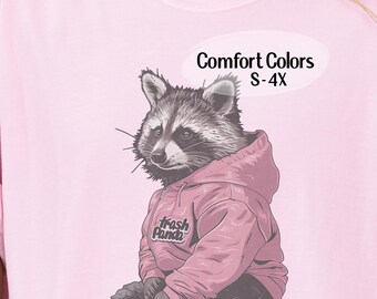 Trash Panda in a Pink Hoodie T-Shirt, Funny Urban Raccoon Comfort Colors Tee