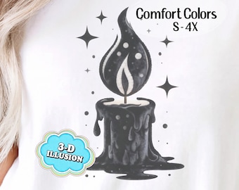 Black Flame Candle 3D Illusion Comfort Colors Tee | Dark Academia