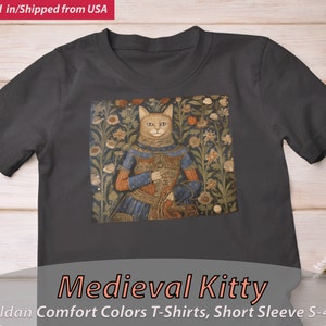 Medieval Kitty comfort colors short sleeve t-shirts 2X 3X 4X | for cat lover tapestry historical image fun tees for history teacher art prof