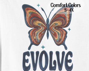 Evolve Butterfly Faux Velvet Illusion Tee, Comfort Colors Graphic T-Shirt, Trippy Butterfly Top