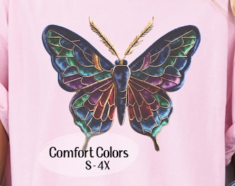 Jewel Tone Moth Shirt, Faux Velvet 3D Illusion Tee, Comfort Colors Boho Insect T-shirt