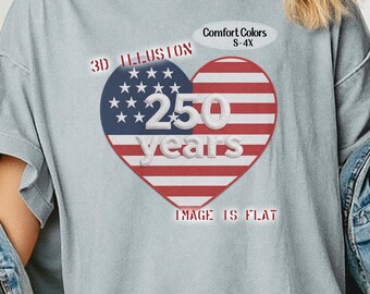 250 Years American Flag Heart Patch Tee Shirt for Independence Day